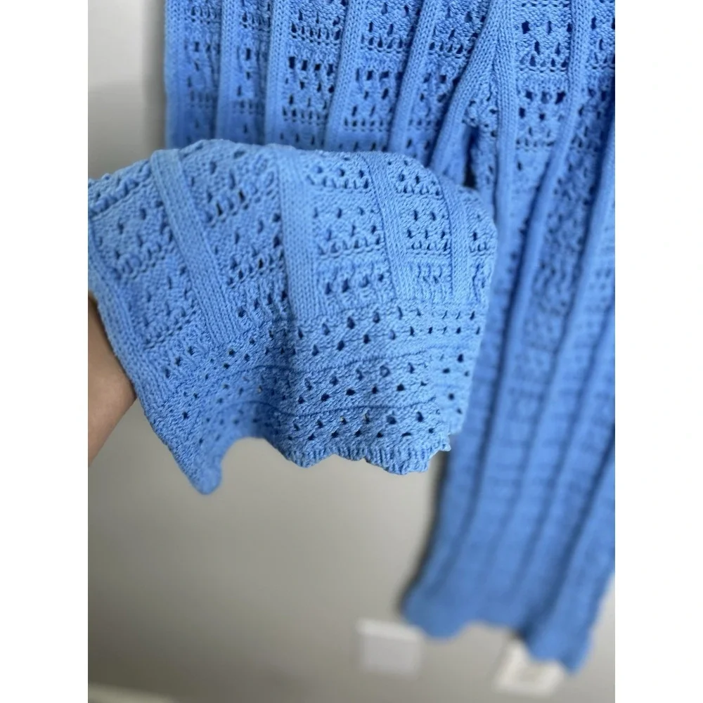 Free People Beach Quinn Crochet Flare Pull On Pants‎ Size S Blue Retro Inspired